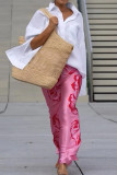 Street Elegant Flowers Print Patchwork Turndown Collar Long Sleeve Two Pieces