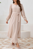 Daily Elegant Solid Color Lace Up O Neck A Line Dresses