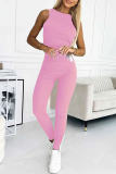 Casual Solid Color O Neck Sleeveless Two Pieces