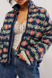 Casual Flowers Pocket Patchwork Contrast Mandarin Collar Outerwear