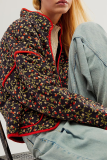 Casual Flowers Pocket Patchwork Contrast Mandarin Collar Outerwear