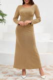 Prom Elegant Solid Color Ruched Sequined O Neck A Line Dresses