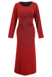 Prom Elegant Solid Color Ruched Sequined O Neck A Line Dresses
