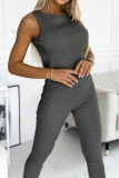 Casual Solid Color O Neck Sleeveless Two Pieces