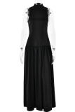 Sexy Solid Color Backless Ruched Halter Sleeveless Dresses