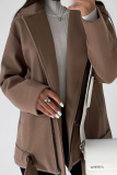 Casual Street Solid Color Pocket Strap Design Turndown Collar Outerwear