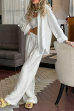 Casual Solid Color Pocket Turndown Collar Long Sleeve Two Pieces