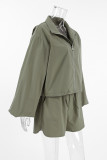 Casual Street Solid Color Lace Up Zipper Turndown Collar Long Sleeve Two Pieces