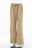 Casual Street Solid Color Pocket Lace Up Fluffy Loose High Waist Wide Leg Solid Color Bottoms