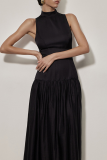 Sexy Solid Color Backless Ruched Halter Sleeveless Dresses