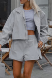 Casual Street Solid Color Lace Up Zipper Turndown Collar Long Sleeve Two Pieces