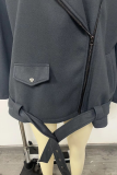 Casual Street Solid Color Pocket Strap Design Turndown Collar Outerwear