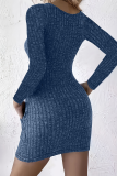 Sexy Solid Color Pocket Buttons U Neck Wrapped Skirt Dresses