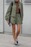 Casual Street Solid Color Lace Up Zipper Turndown Collar Long Sleeve Two Pieces