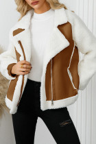 Casual Street Solid Color Patchwork Zipper Contrast Turndown Collar Outerwear