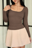 Casual Daily Solid Color Texture Square Neck Tops