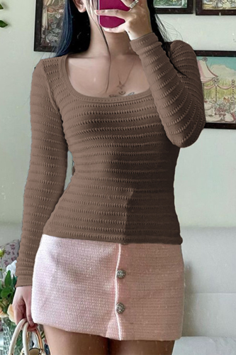 Casual Daily Solid Color Texture Square Neck Tops