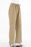 Casual Street Solid Color Pocket Lace Up Fluffy Loose High Waist Wide Leg Solid Color Bottoms