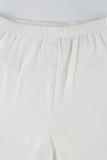 Casual Daily Solid Color Hollow Out Buttons O Neck Long Sleeve Two Pieces