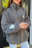 Casual Daily Solid Color Pocket Fluffy Turndown Collar Outerwear