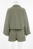 Casual Street Solid Color Lace Up Zipper Turndown Collar Long Sleeve Two Pieces