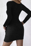 Sexy Solid Color Pocket Buttons U Neck Wrapped Skirt Dresses