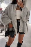 Casual Daily Solid Color Buttons O Neck Outerwear