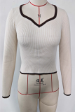 Casual Daily Solid Color Contrast V Neck Tops