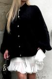 Casual Daily Solid Color Buttons O Neck Outerwear