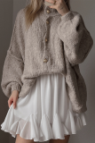 Casual Daily Solid Color Buttons O Neck Outerwear