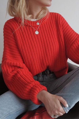 Casual Daily Solid Color Weave O Neck Tops