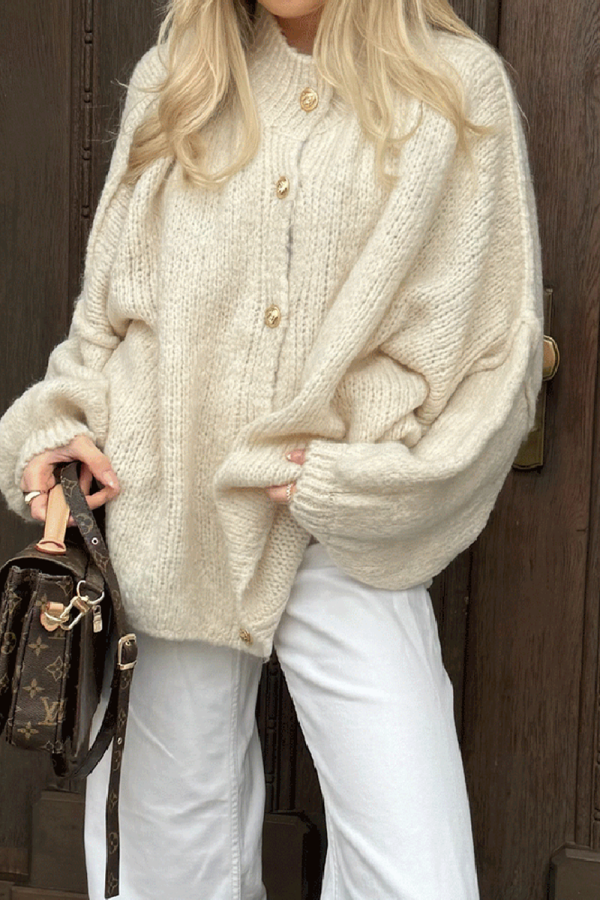 Casual Daily Solid Color Buttons O Neck Outerwear