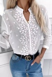 Casual Daily Solid Color Embroidered Hollow Out V Neck Tops