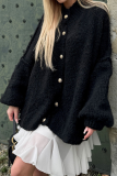 Casual Daily Solid Color Buttons O Neck Outerwear