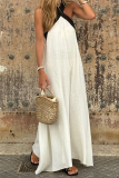 Casual Solid Color Patchwork Contrast V Neck Sling Dresses
