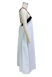 Casual Solid Color Patchwork Contrast V Neck Sling Dresses