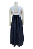Casual Solid Color Patchwork Contrast V Neck Sling Dresses