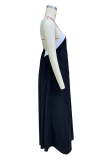 Casual Solid Color Patchwork Contrast V Neck Sling Dresses