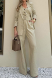 Casual Solid Color Pocket Buttons Turn-back Collar Long Sleeve Three Pieces