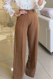 Casual Daily Solid Color Pocket Buttons Loose High Waist Straight Solid Color Bottoms