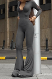 Casual Street Solid Color Zipper O Neck Skinny Jumpsuits