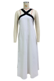 Casual Solid Color Patchwork Contrast V Neck Sling Dresses