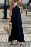Casual Solid Color Patchwork Contrast V Neck Sling Dresses