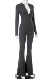 Casual Street Solid Color Zipper O Neck Skinny Jumpsuits