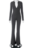 Casual Street Solid Color Zipper O Neck Skinny Jumpsuits