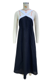 Casual Solid Color Patchwork Contrast V Neck Sling Dresses