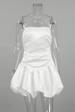 Sexy Solid Color Ruffle Ruched Strapless Strapless Dresses