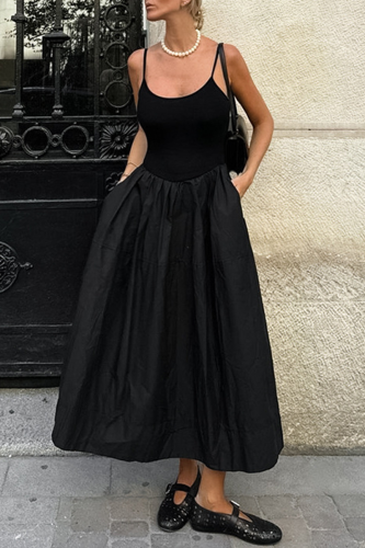 Casual Street Solid Color Pocket Patchwork U Neck Sling Dresses