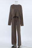 Casual Street Solid Color Pocket Lace Up O Neck Long Sleeve Two Pieces