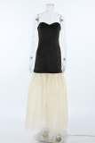 Sexy Solid Color Mesh Contrast Strapless Strapless Dresses